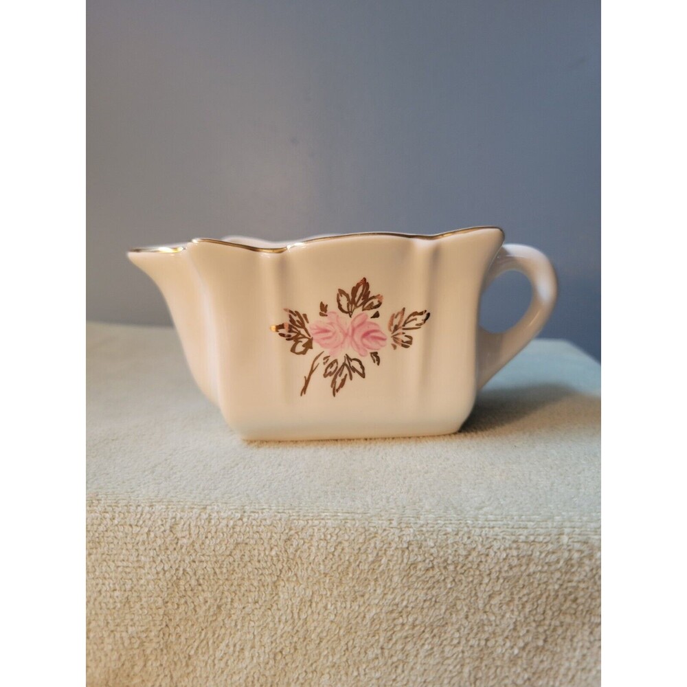 Cottagecore Decor, Cream Pitcher, Vintage, Rose 22k Gold, Nor-So Camark